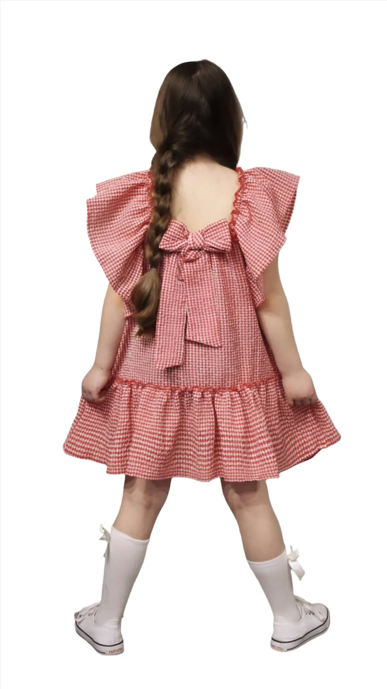 Flutter Sleeve Girl's Dress, Summer Seersucker Style Dress