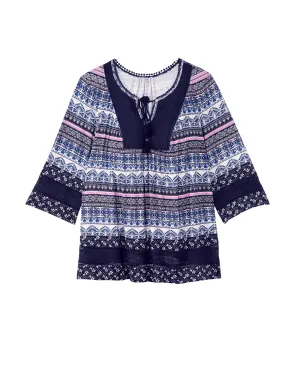 Gabby Long Sleeve Top | Ivory / Royal Blue