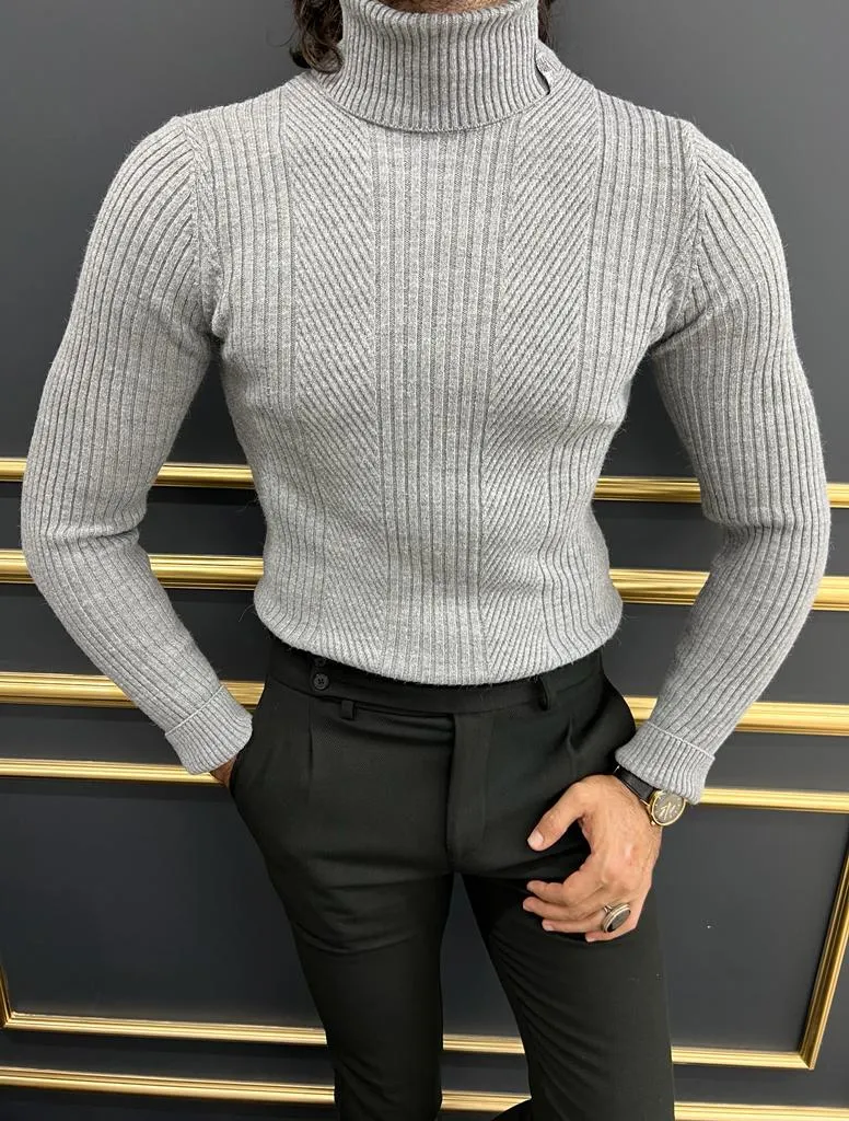 Gray Slim Fit Turtleneck Sweater for Men | GentWith.com