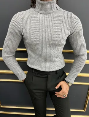 Gray Slim Fit Turtleneck Sweater for Men | GentWith.com