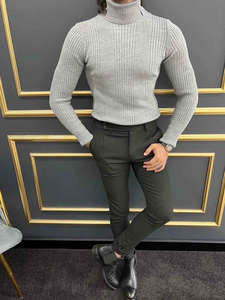 Gray Slim Fit Turtleneck Sweater for Men | GentWith.com