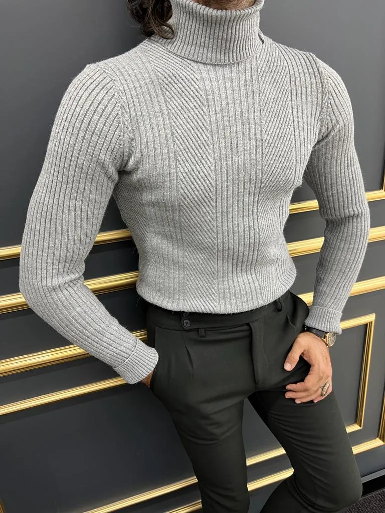 Gray Slim Fit Turtleneck Sweater for Men | GentWith.com