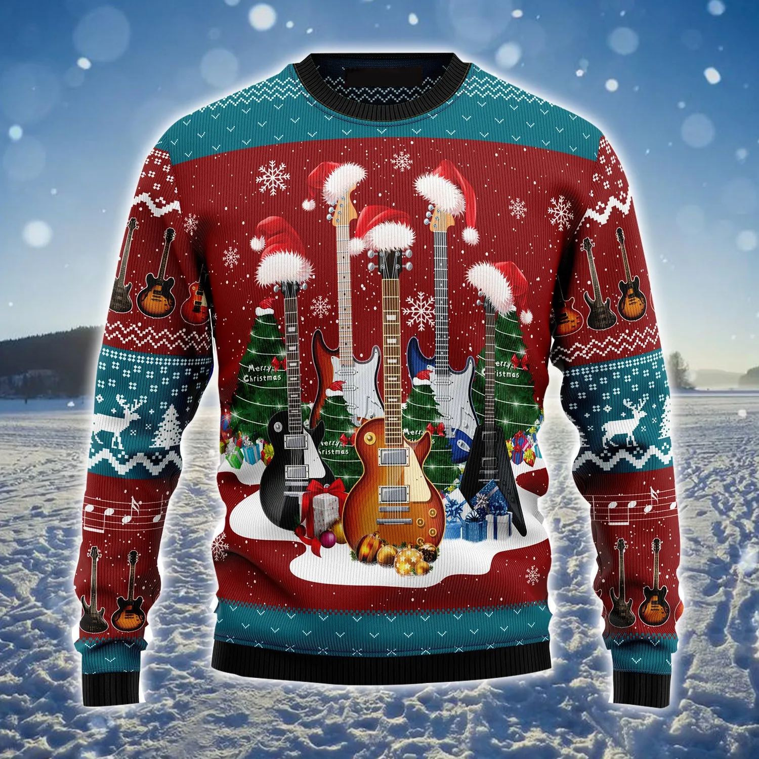 Guitar Christmas Tree & Snowflakes Pattern Ugly Sweater For Men & Women - Best Gift For Christmas, Guitar Lovers