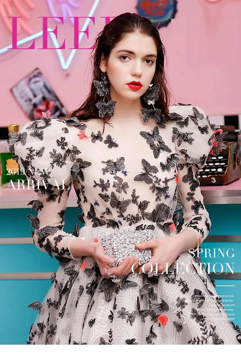 Heavy Industry Series Embroidered Dress train butterfly embroidery Trailing Designer Classical custom evening wedding dress gown - Aiva