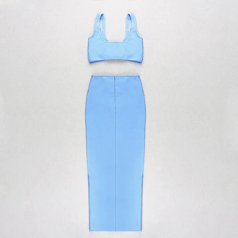 KittenAlarm - Charisma Twisted Crop Top & High Waist Slit Hem Skirt Set