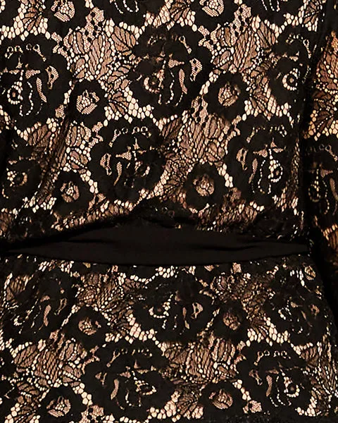 Lace Fly Away Top | Black/Nude