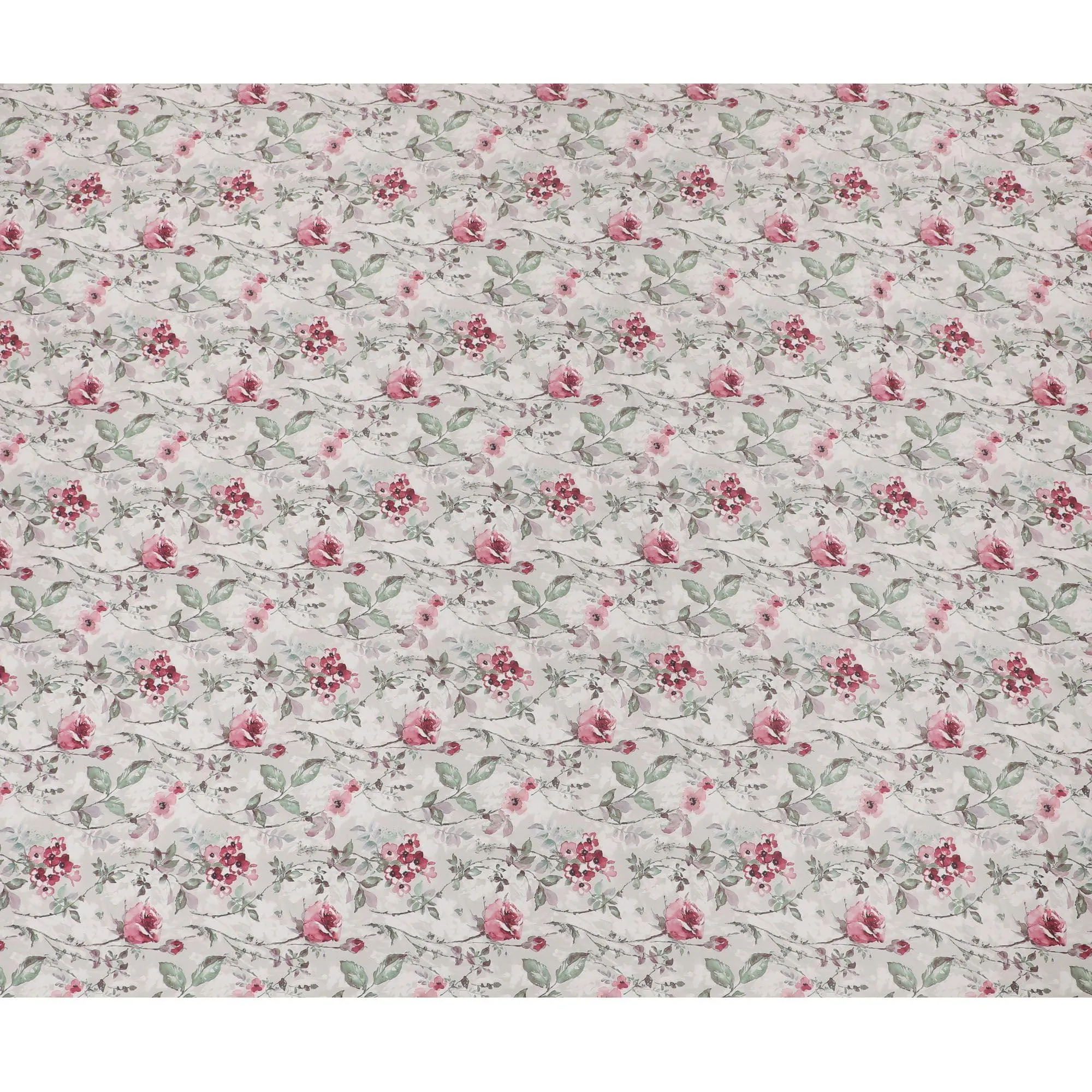 Light fawn beige synthetic crepe fabric with multicolor print in floral design-D15024