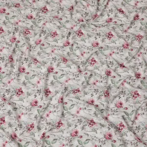 Light fawn beige synthetic crepe fabric with multicolor print in floral design-D15024