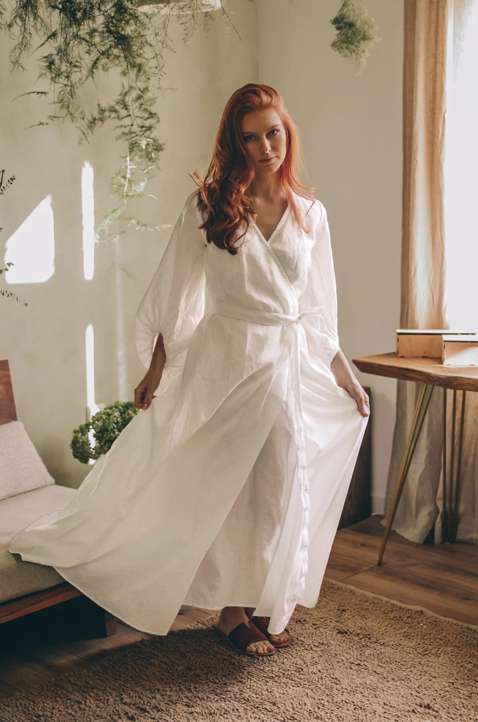 Linen Maxi Dress with Puff Sleeves