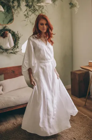 Linen Maxi Dress with Puff Sleeves