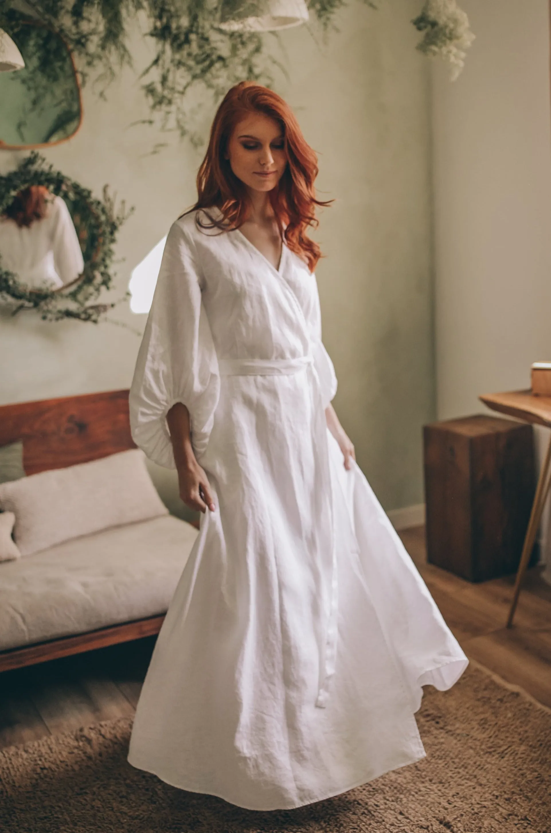 Linen Maxi Dress with Puff Sleeves