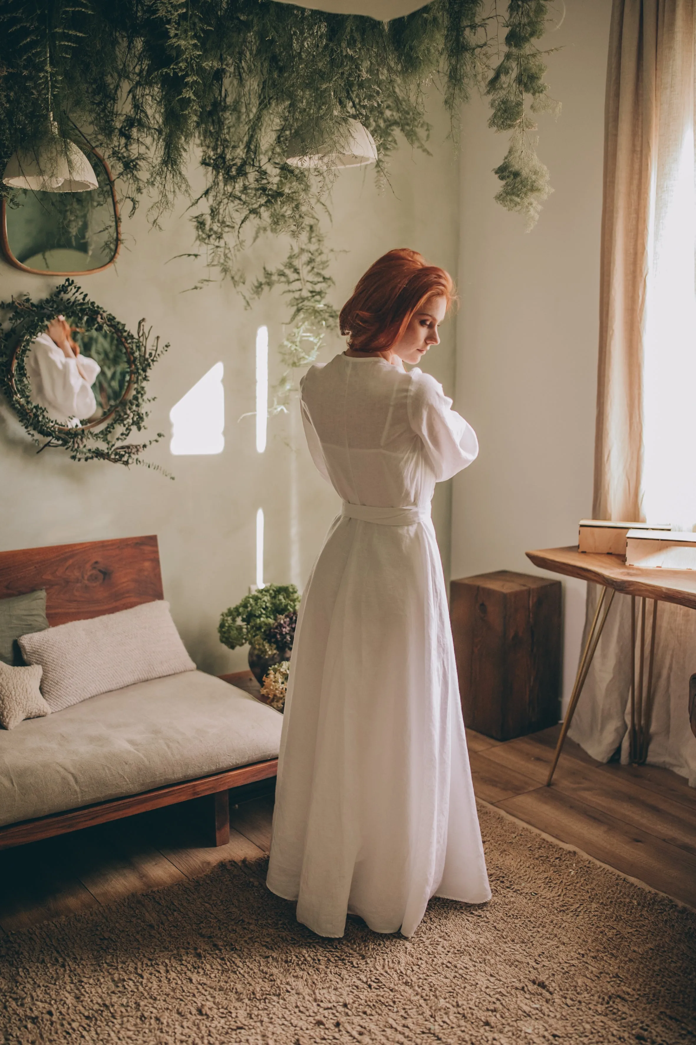 Linen Maxi Dress with Puff Sleeves