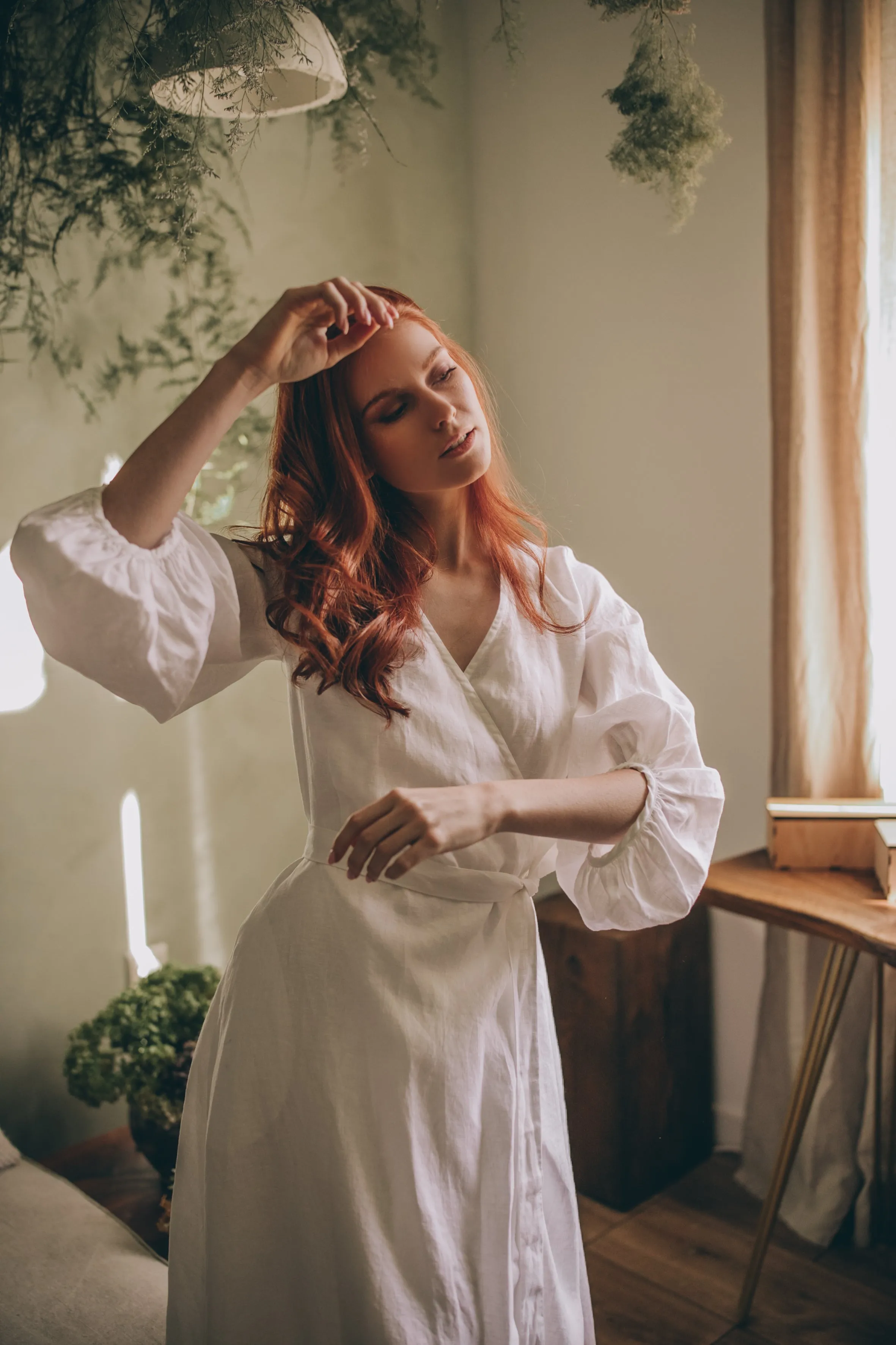 Linen Maxi Dress with Puff Sleeves