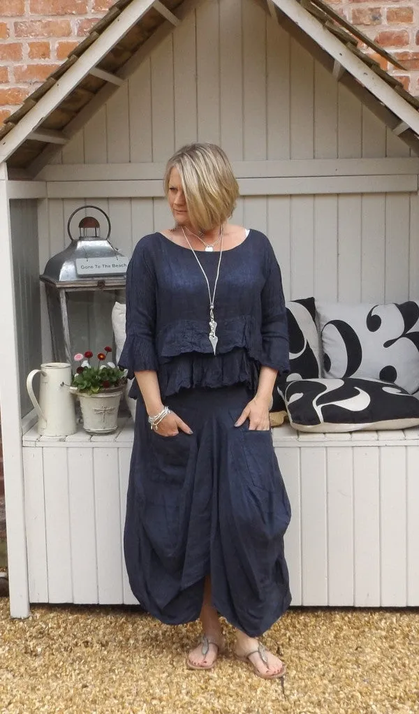 Linen Maxi Skirt in Navy