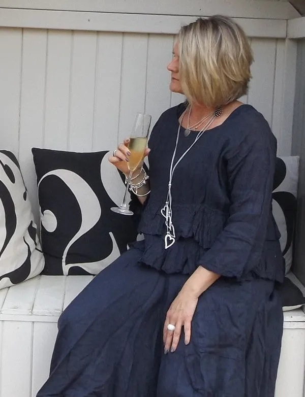 Linen Maxi Skirt in Navy