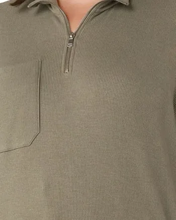 Loretta Zip Front Polo Top | Olive Green