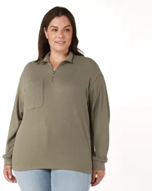 Loretta Zip Front Polo Top | Olive Green