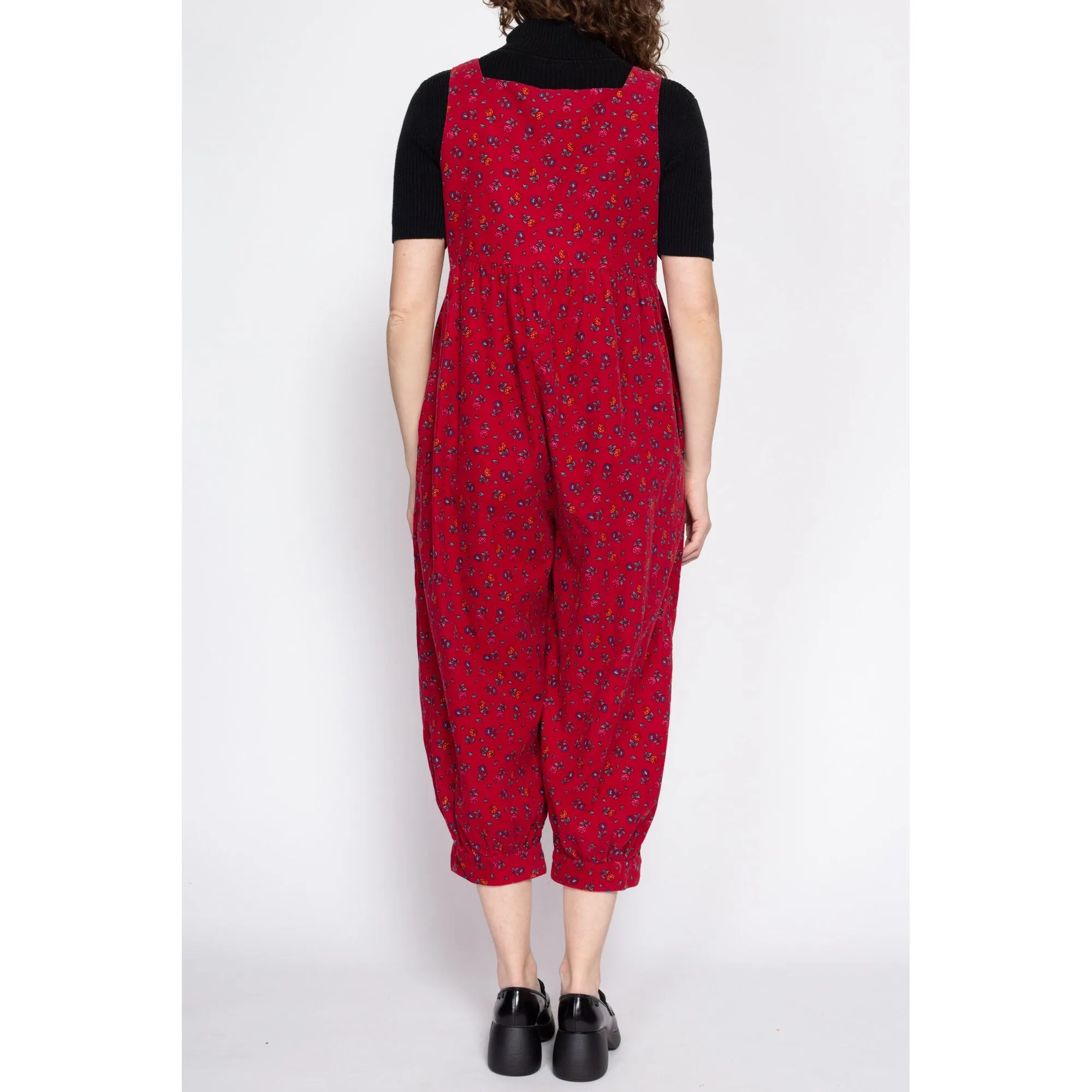 Medium 80s Laura Ashley Red Floral Corduroy Jumpsuit