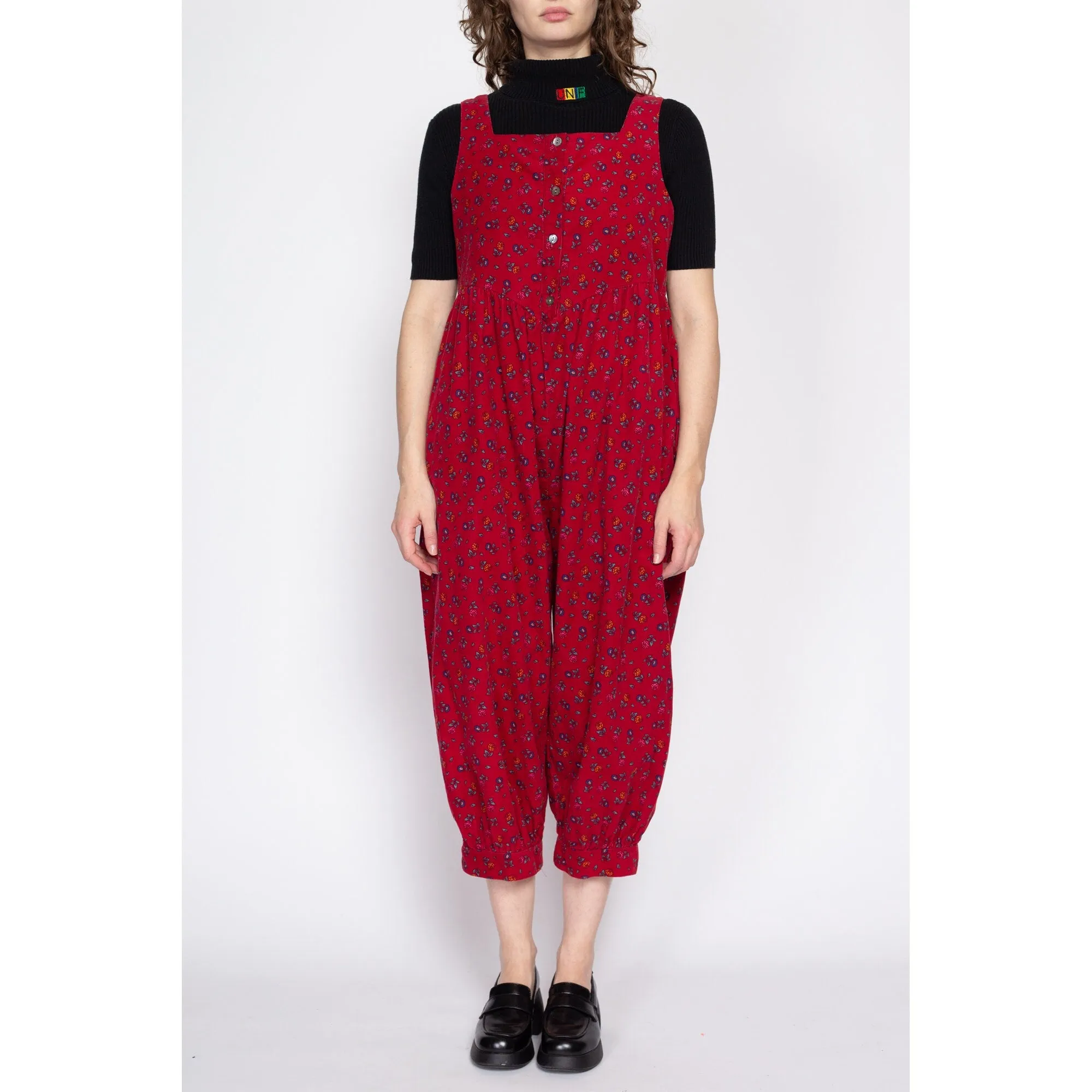 Medium 80s Laura Ashley Red Floral Corduroy Jumpsuit