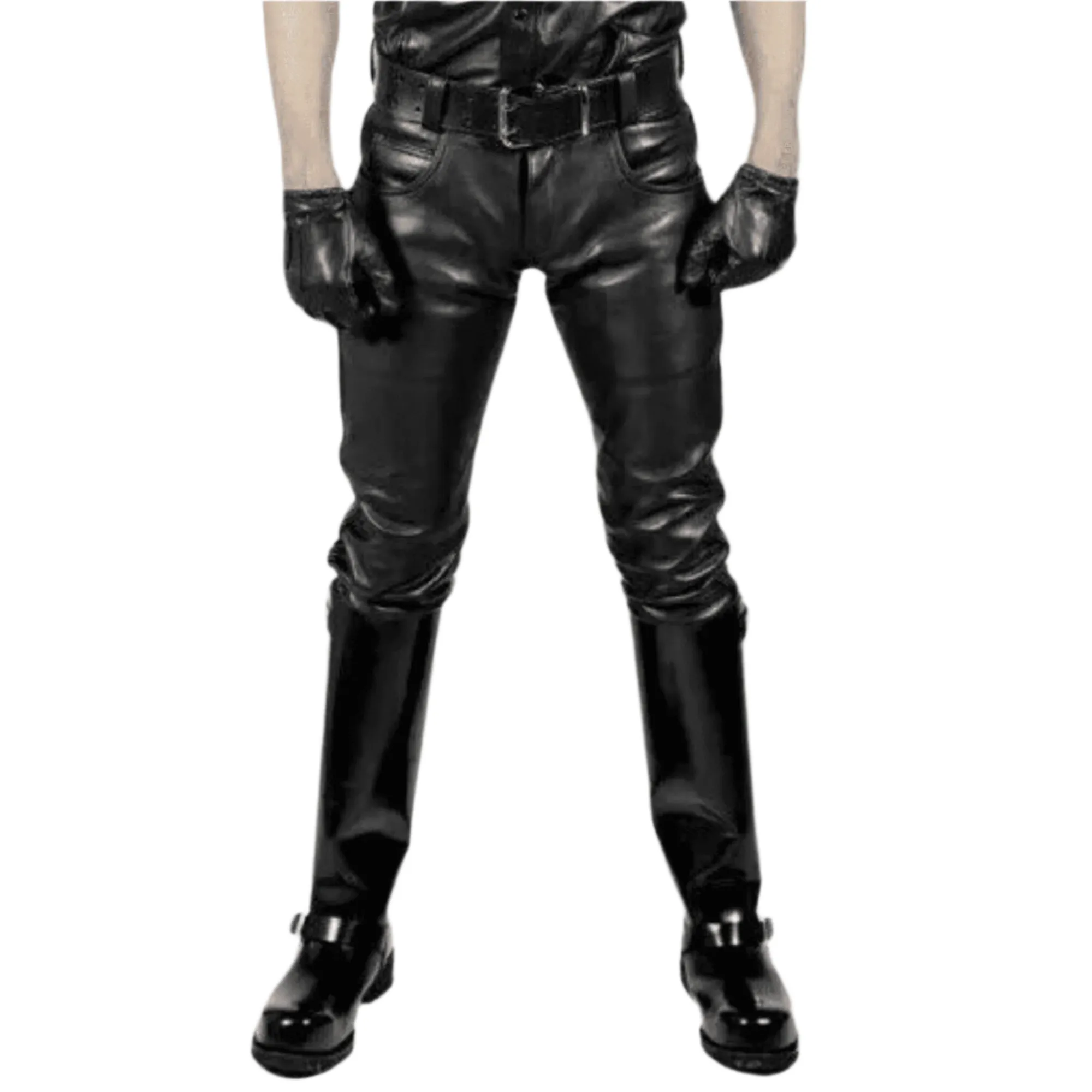 Mens Black Leather Skinny Jeans