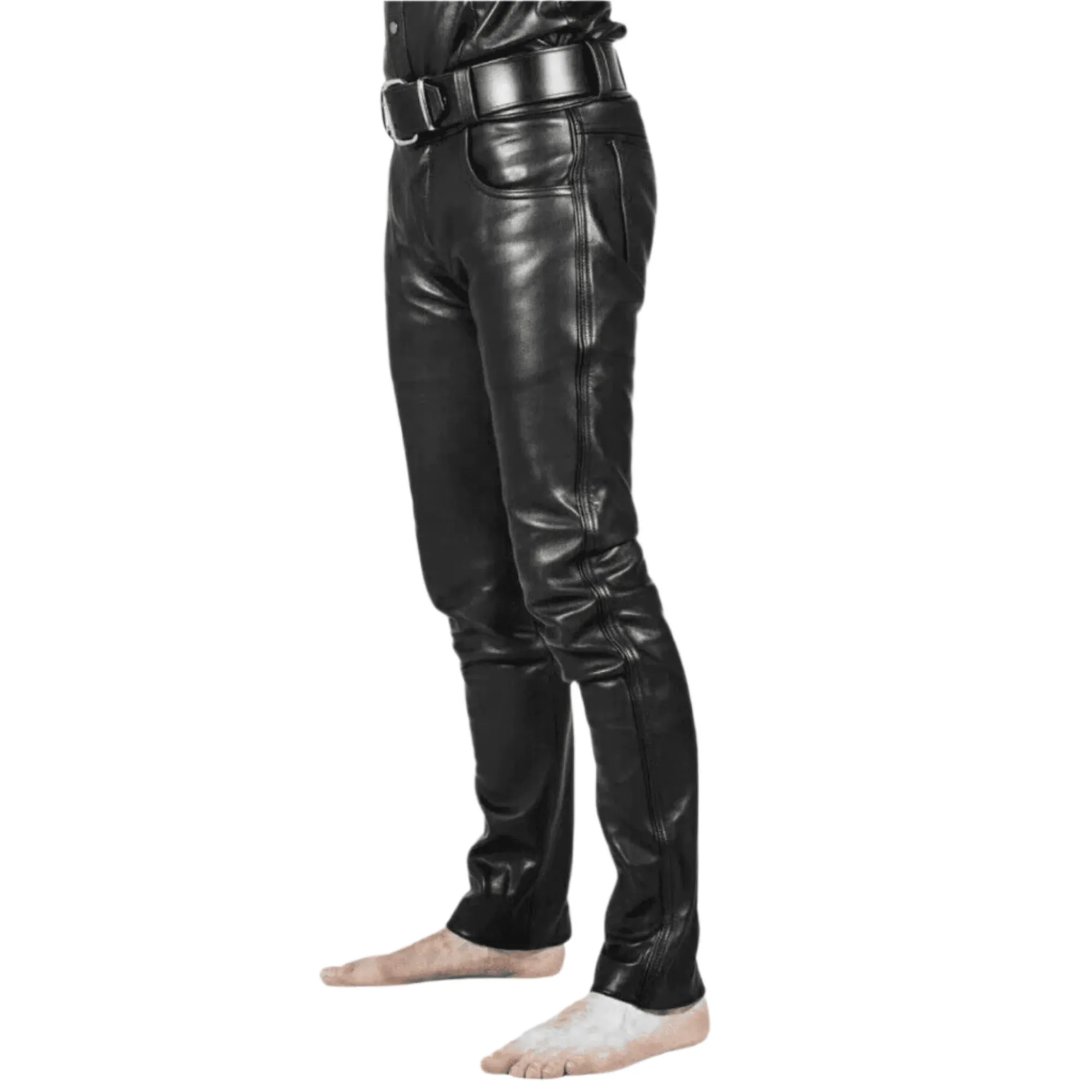 Mens Black Leather Skinny Jeans