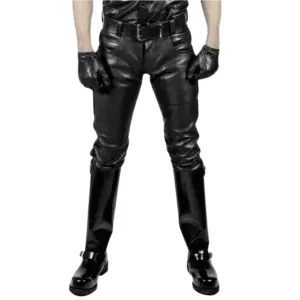 Mens Black Leather Skinny Jeans