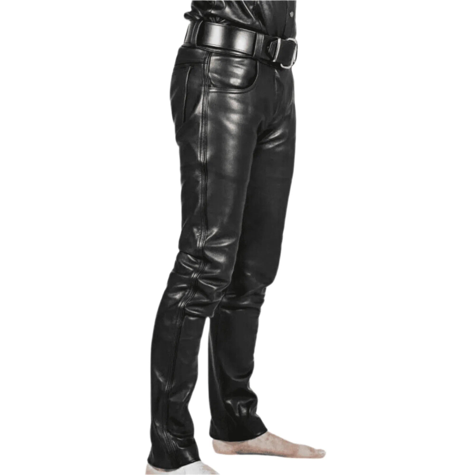 Mens Black Leather Skinny Jeans