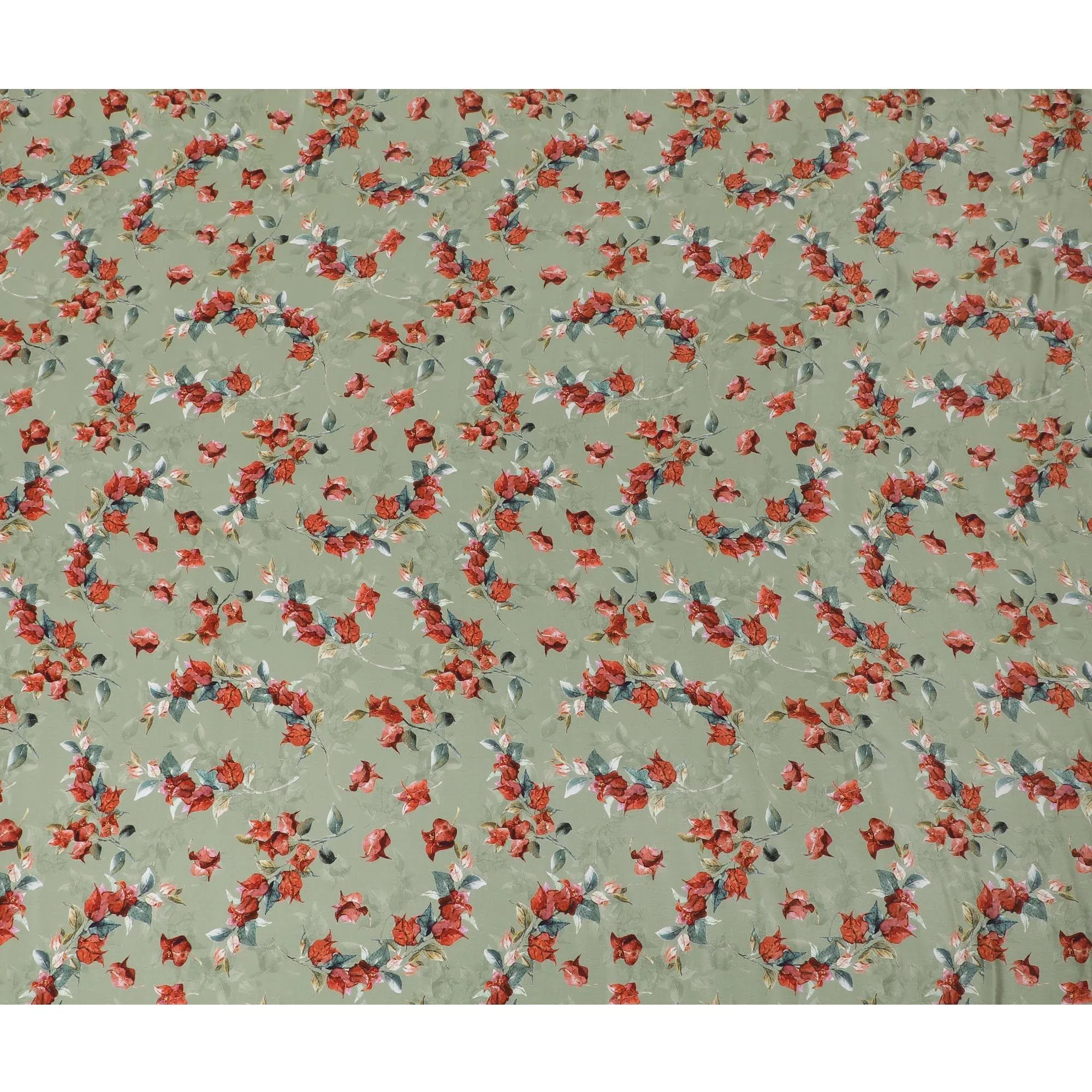 Moss green viscose crepe fabric with multicolor print in floral design-D13816