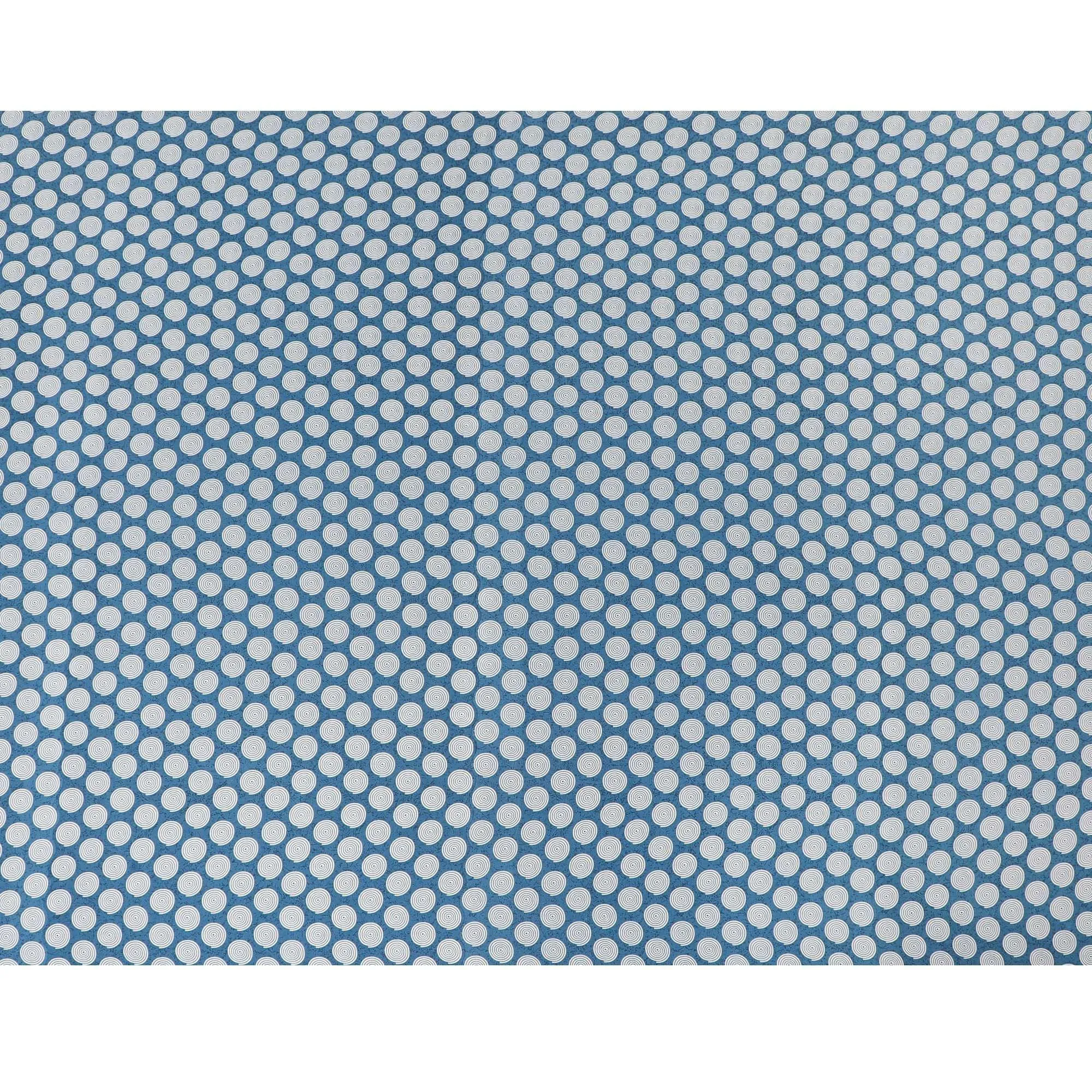 Olympic blue premium pure silk crepe fabric with white print in abstract design-D12077
