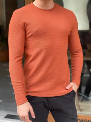 Orange Slim Fit Round Neck Sweater by GentWith.com