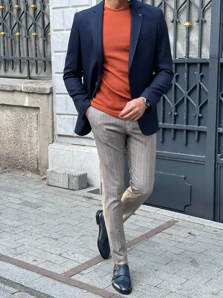 Orange Slim Fit Round Neck Sweater by GentWith.com