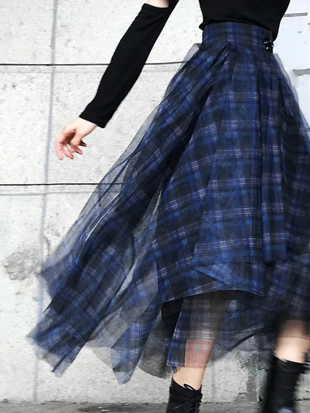 Plaid Tulle Maxi Skirt