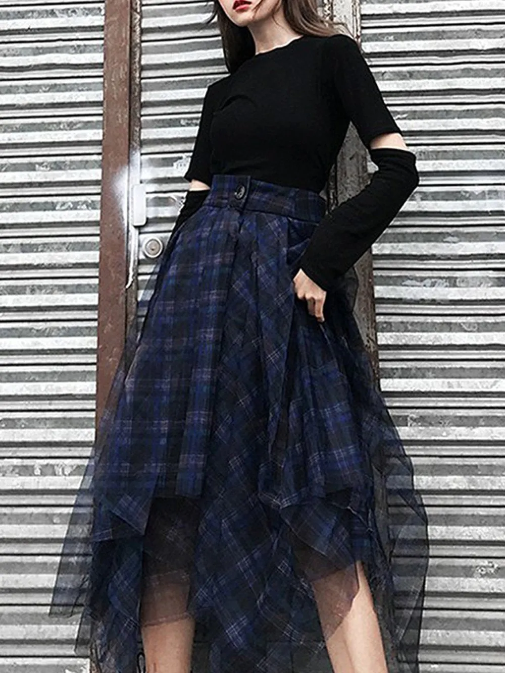 Plaid Tulle Maxi Skirt