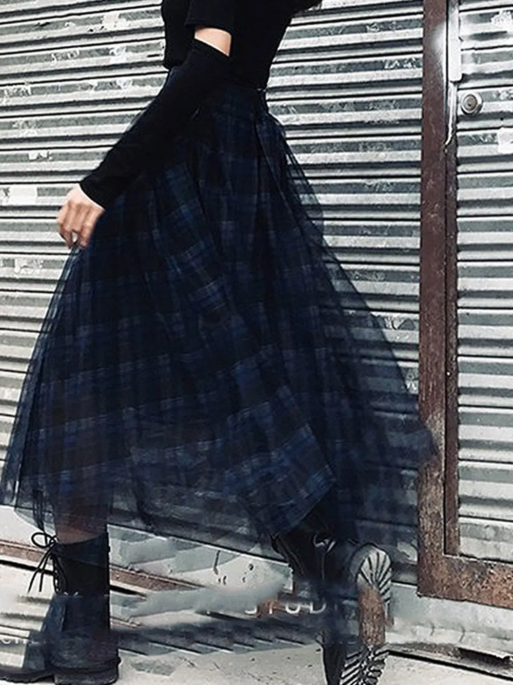 Plaid Tulle Maxi Skirt