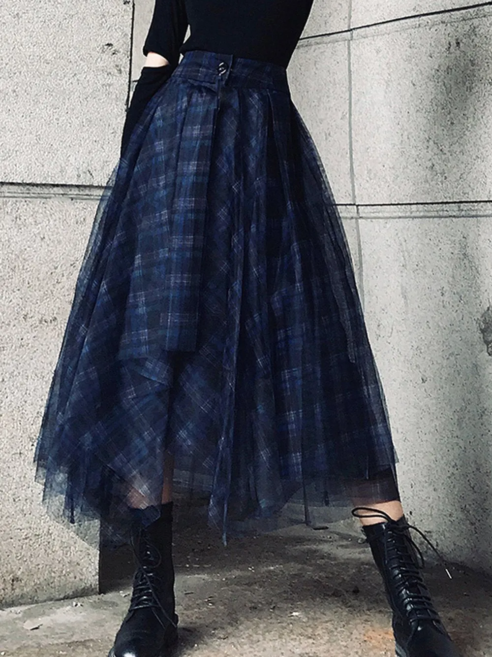 Plaid Tulle Maxi Skirt