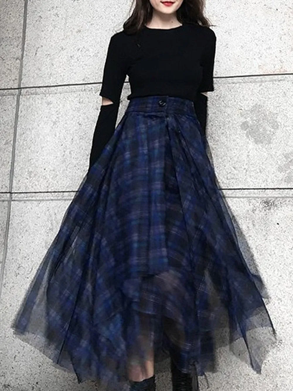 Plaid Tulle Maxi Skirt