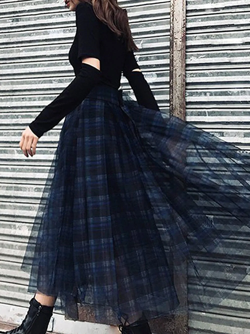 Plaid Tulle Maxi Skirt