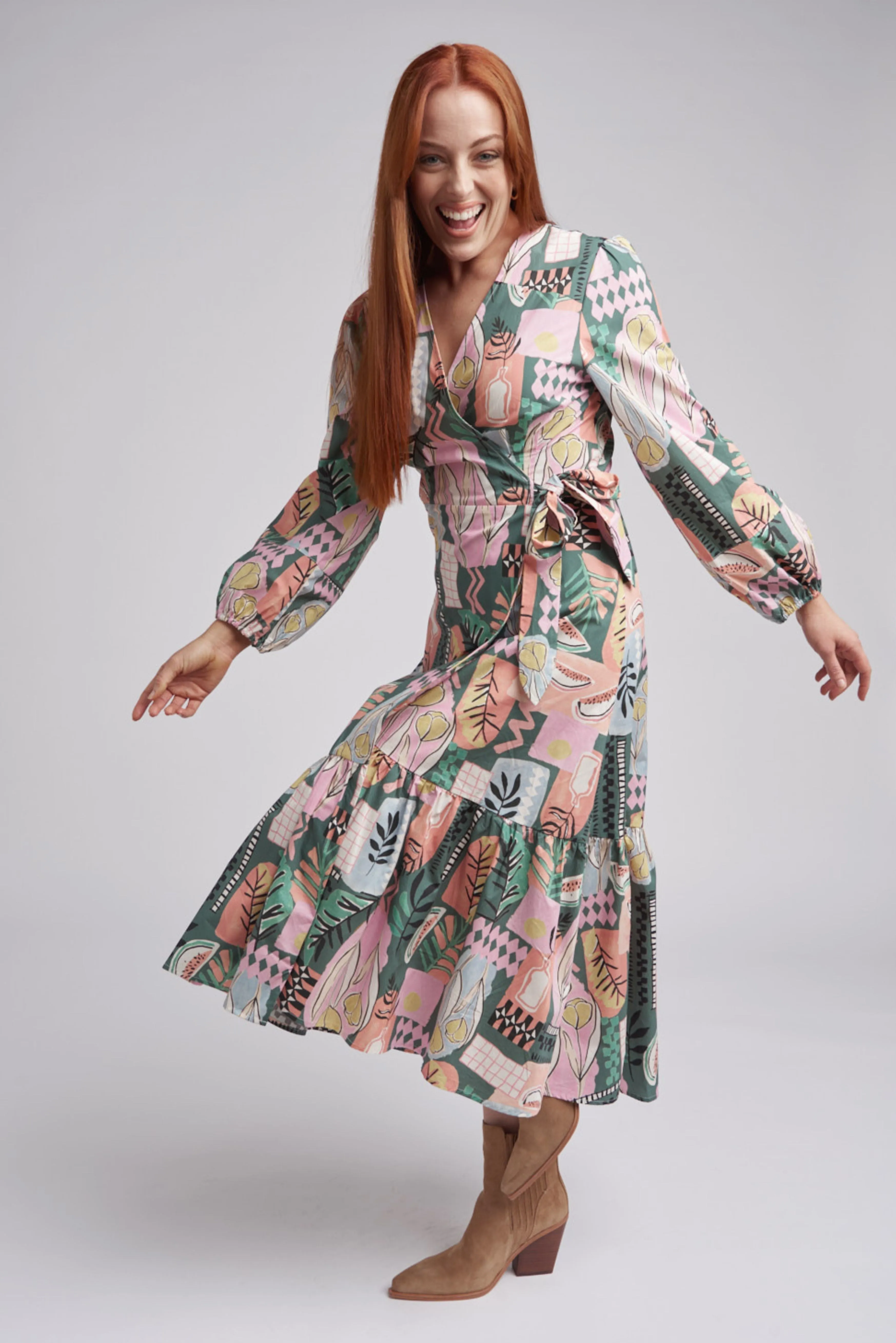 Poppy Print Cotton Wrap Dress