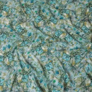 Powder blue viscose crepe fabric with multicolor print in floral design-D15645