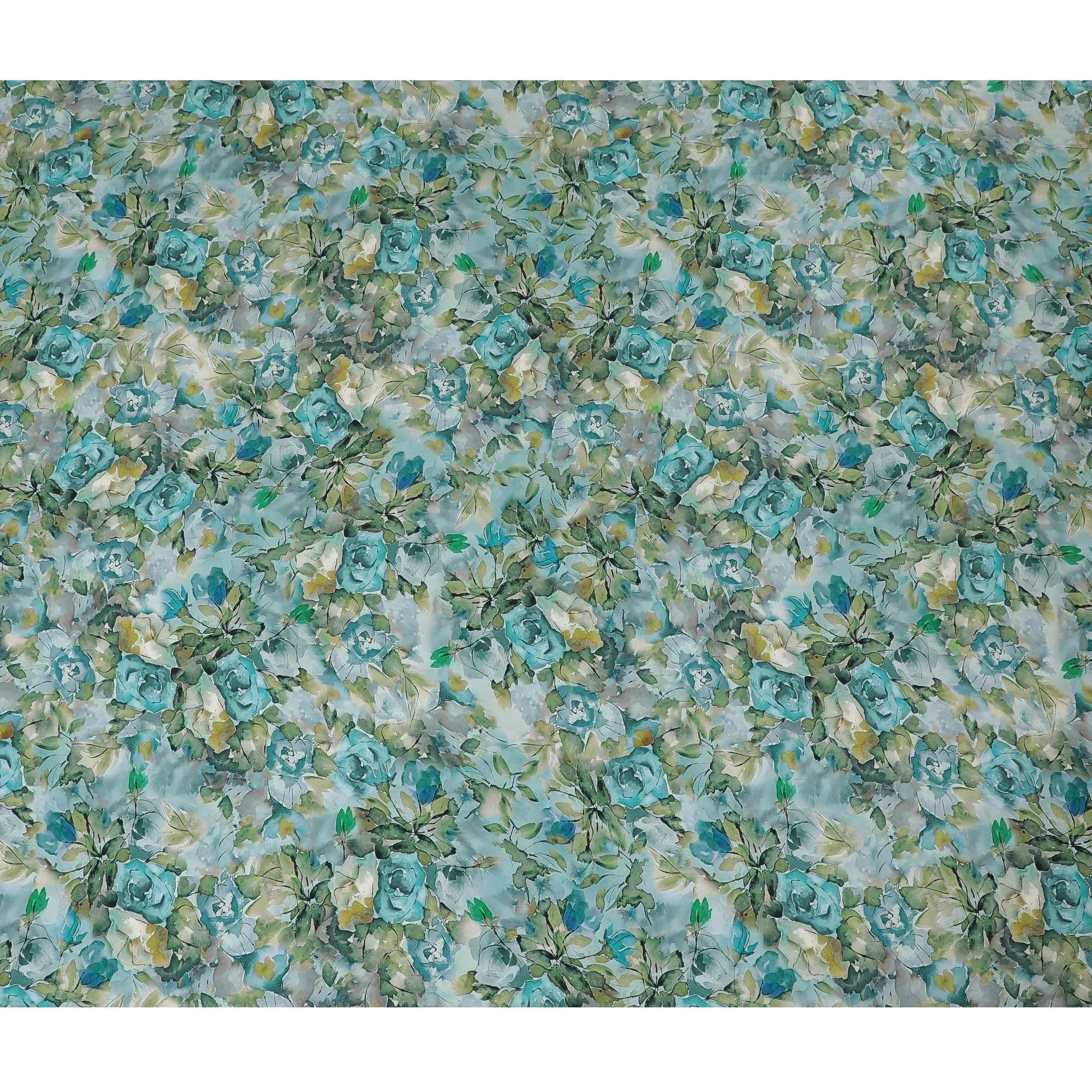 Powder blue viscose crepe fabric with multicolor print in floral design-D15645