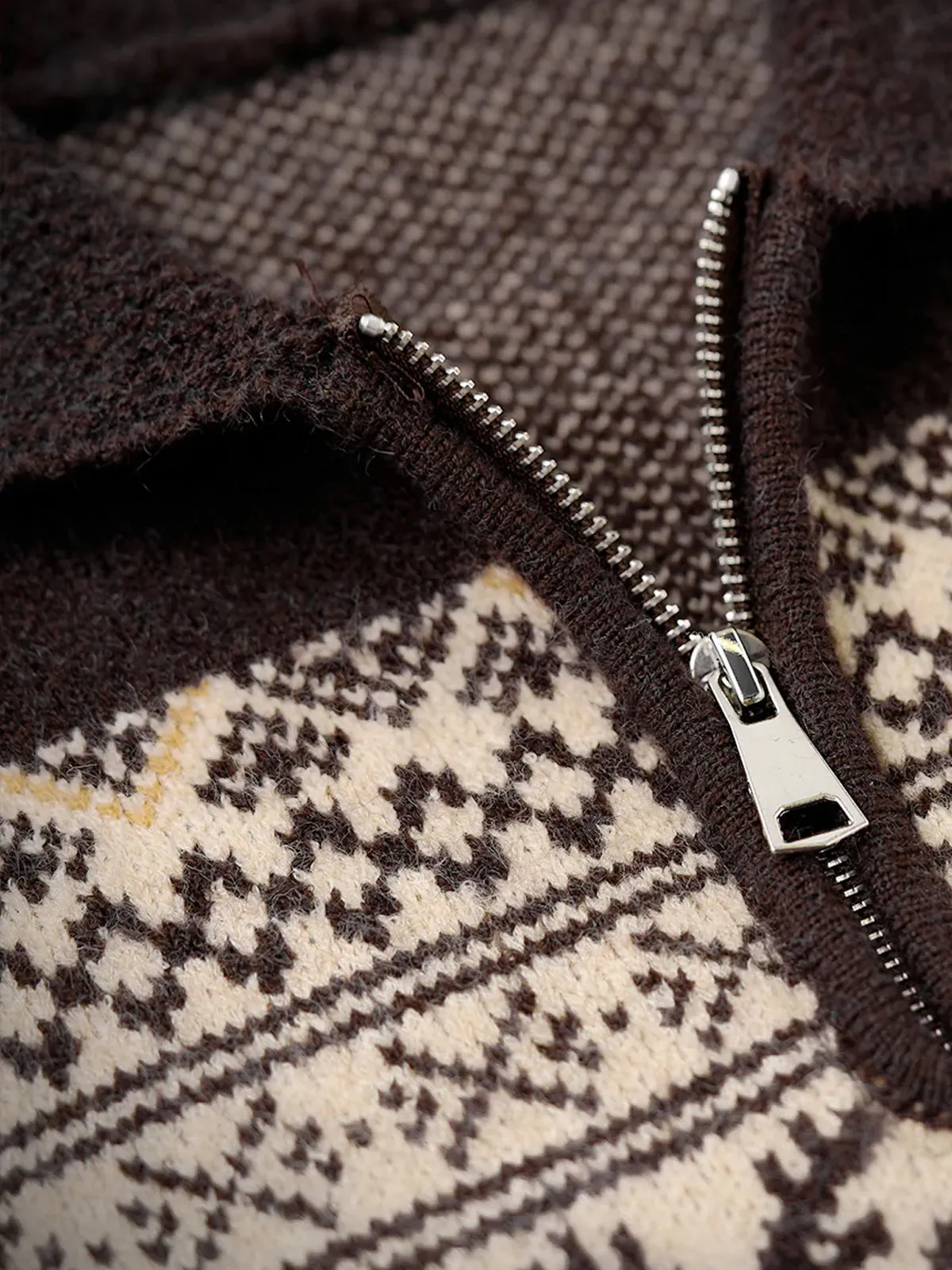 PRE-ORDER Fair Isle Pattern Jacquard Woven Half-Zip Sweater