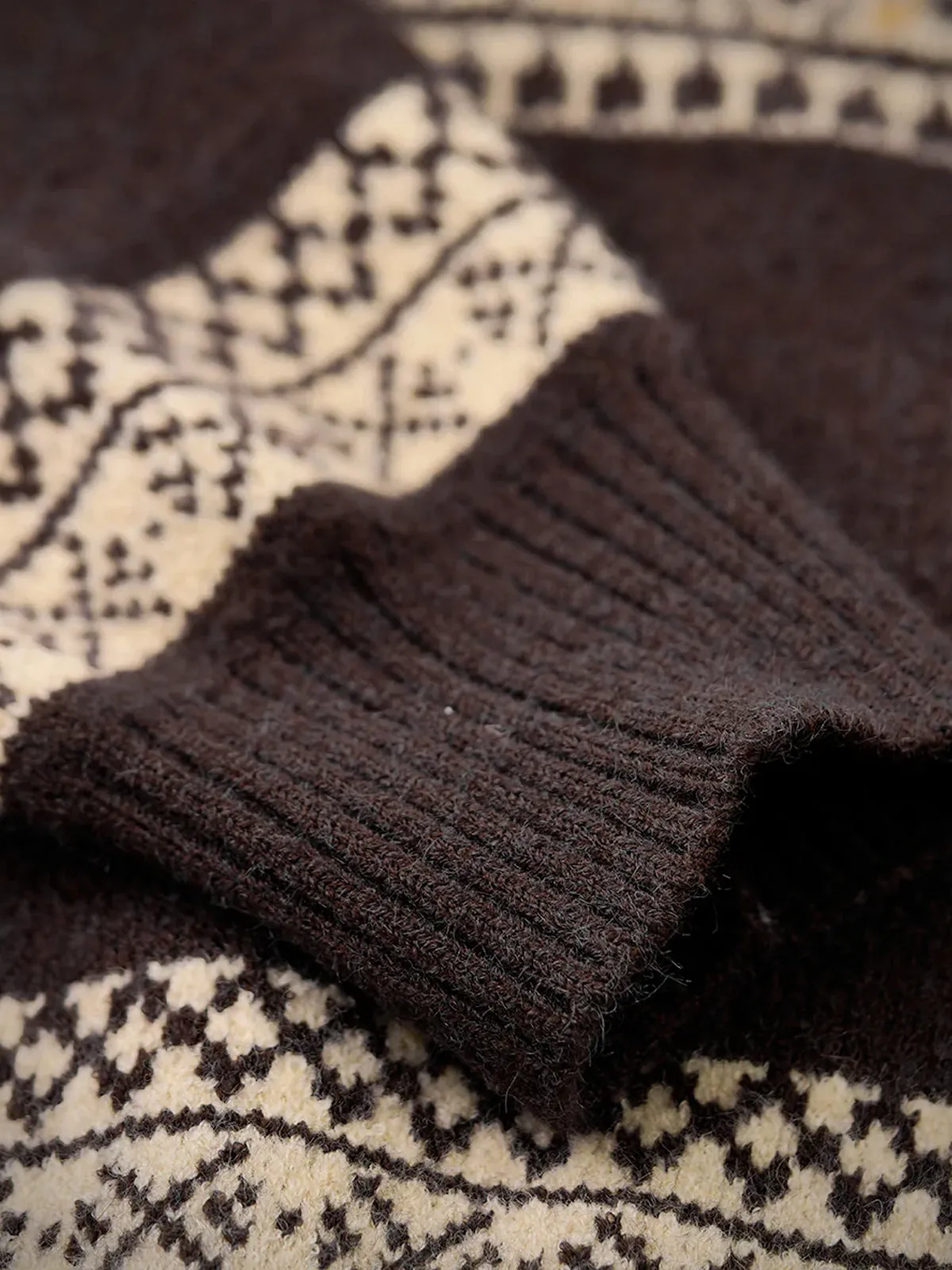PRE-ORDER Fair Isle Pattern Jacquard Woven Half-Zip Sweater