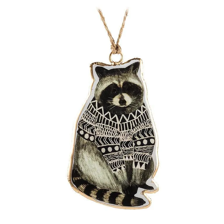 Raccoon in Sweater Metal Ornament