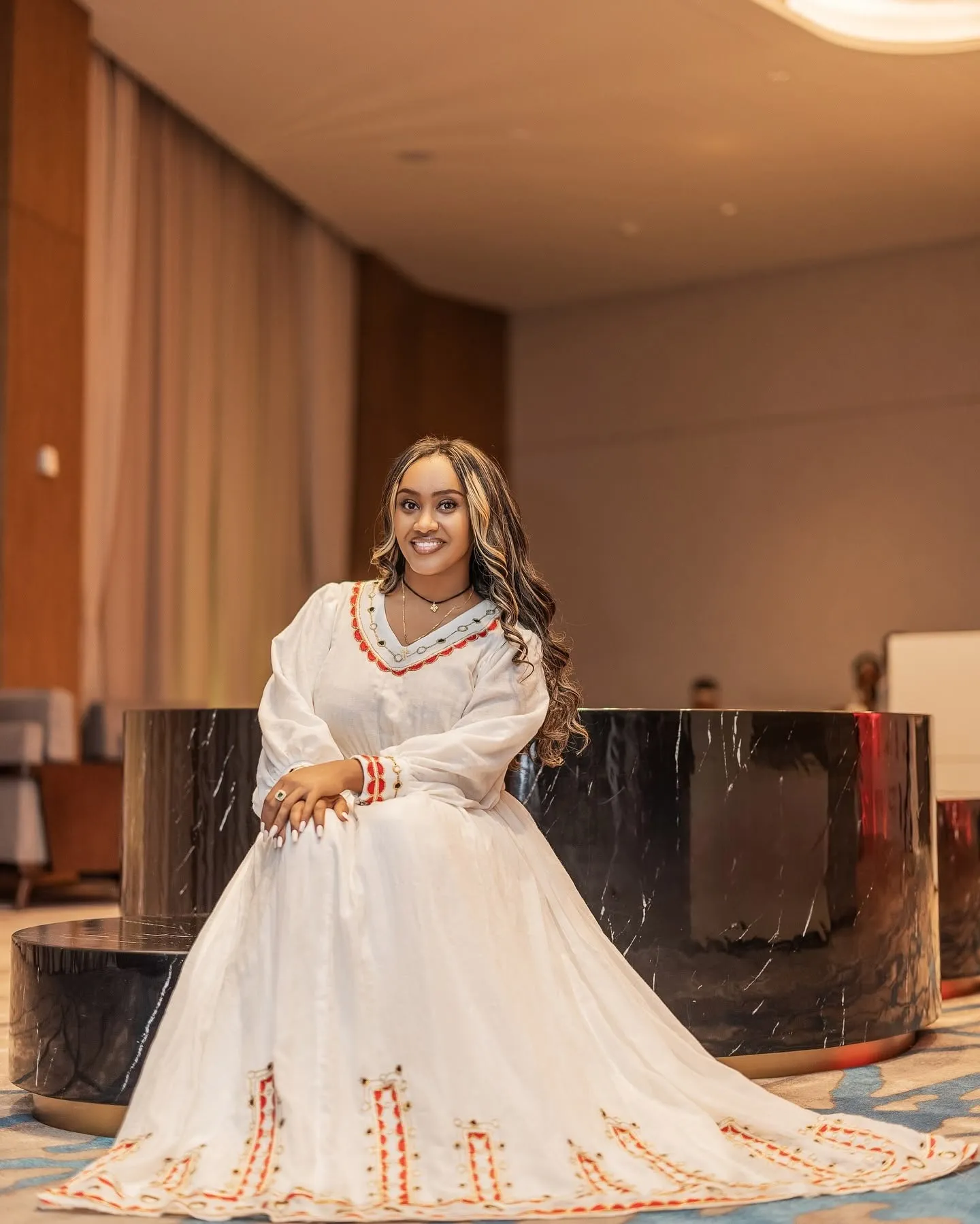 Red and Silver Handwoven Crop Top and Skirt Habesha Dress: with Cultural Detailing Traditional Ethiopian Dress