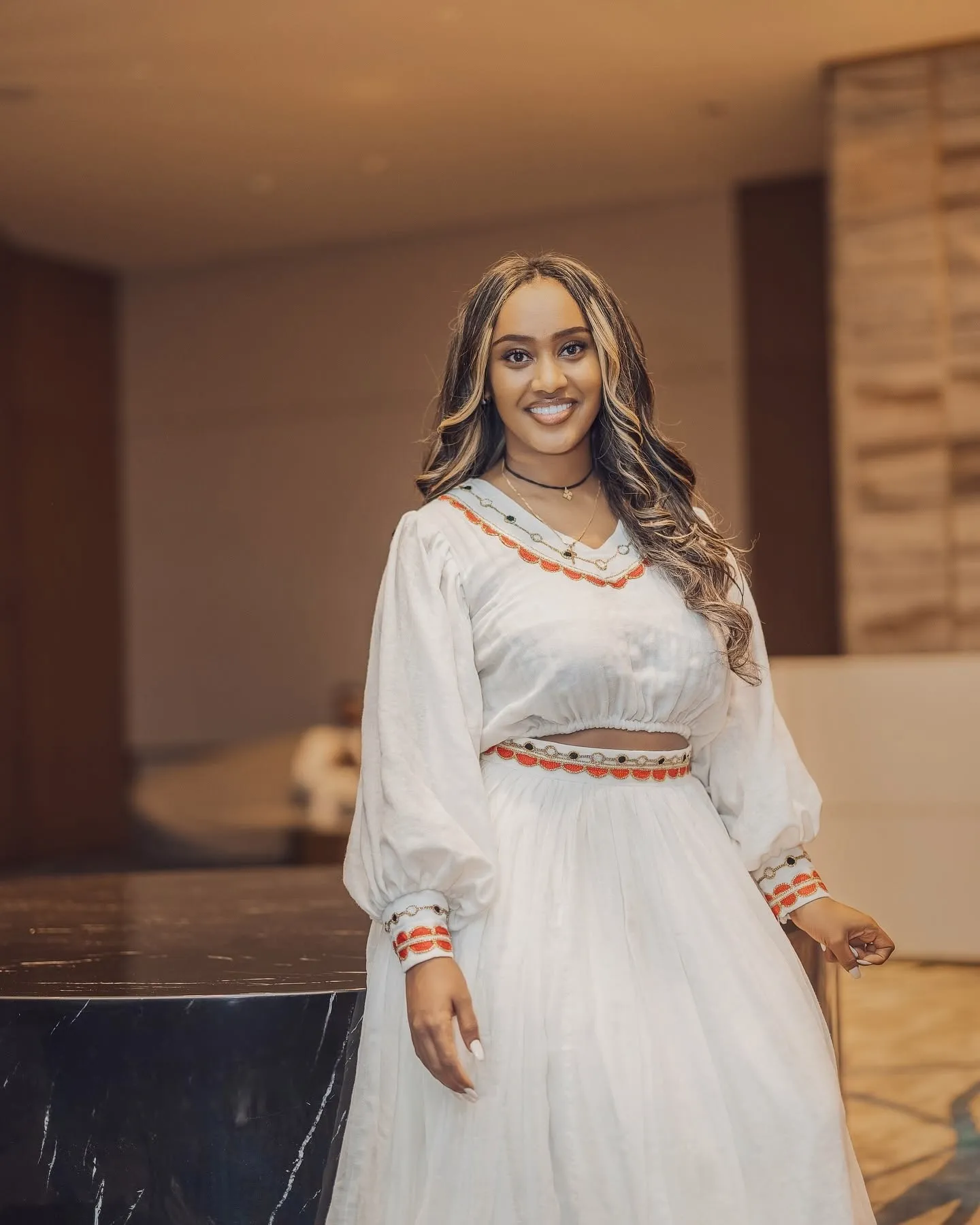 Red and Silver Handwoven Crop Top and Skirt Habesha Dress: with Cultural Detailing Traditional Ethiopian Dress