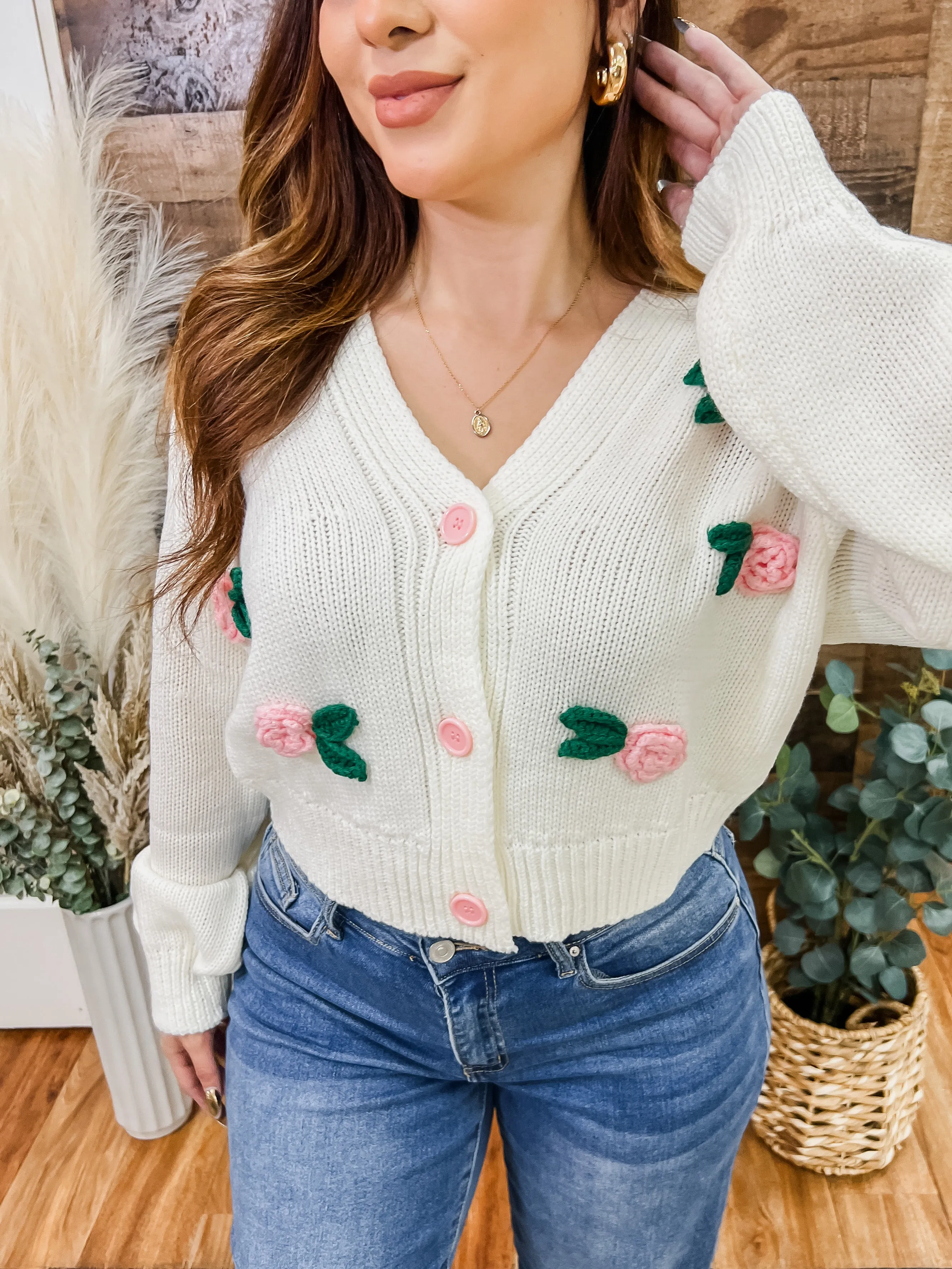 Rosalinda Dainty Flower Knit Cardigan