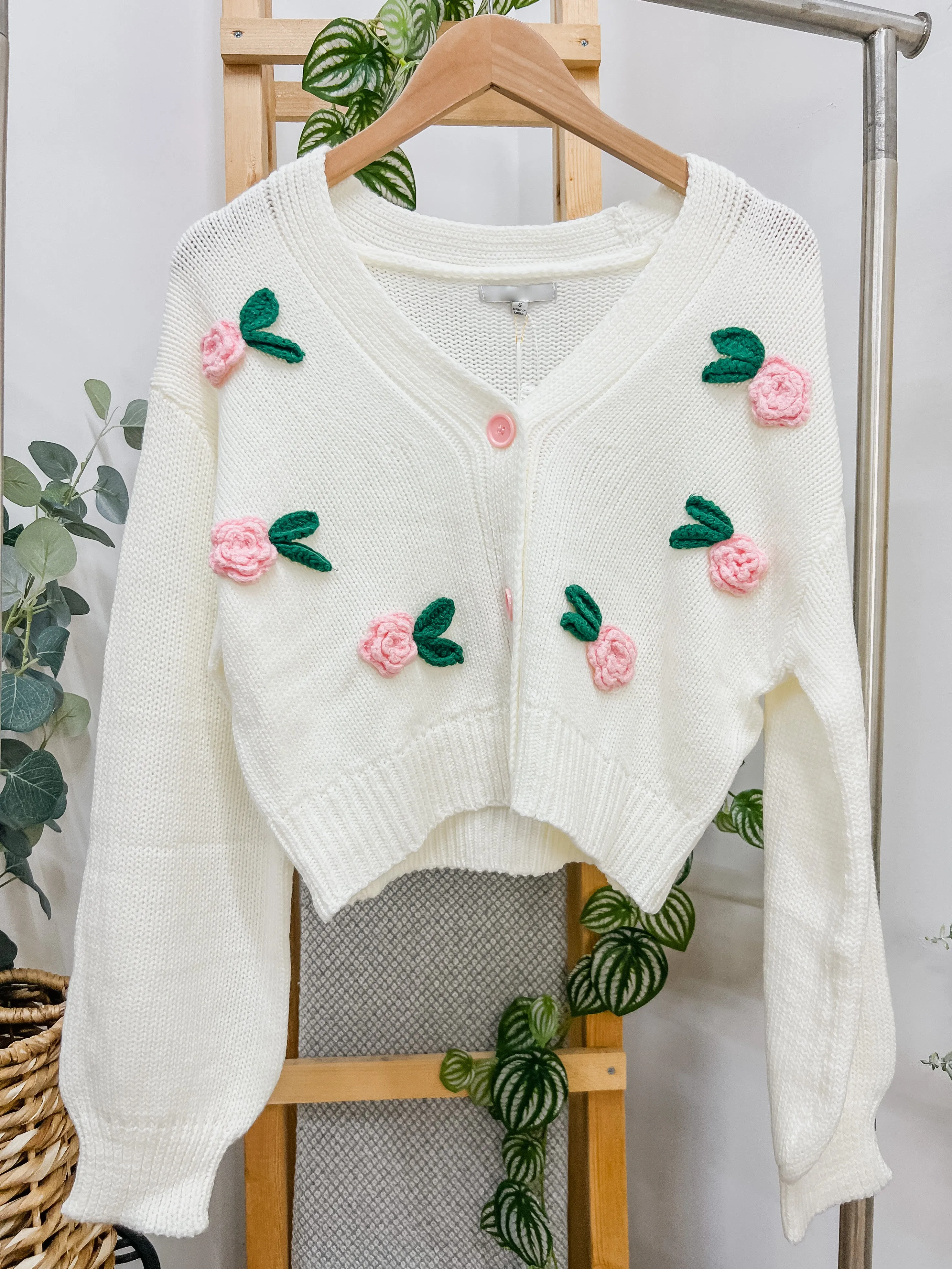 Rosalinda Dainty Flower Knit Cardigan