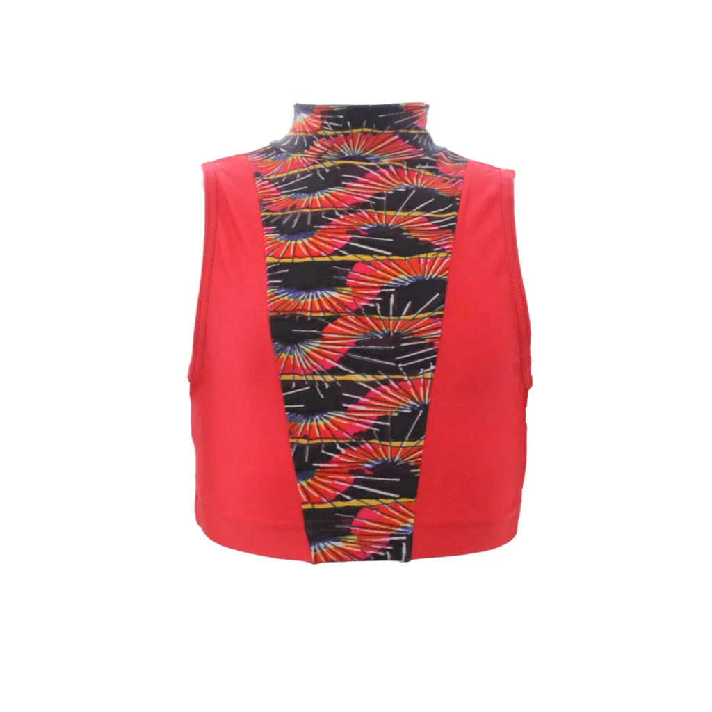SALE - EMMA - RED SLEEVELESS POLO NECK CROP TOP