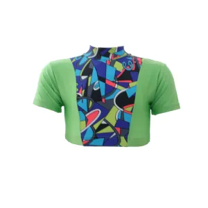 SALE - KERRIE - LIME GREEN   MULTI PANEL SHORT SLEEVE CROP TOP - 0 (Age 4-6)