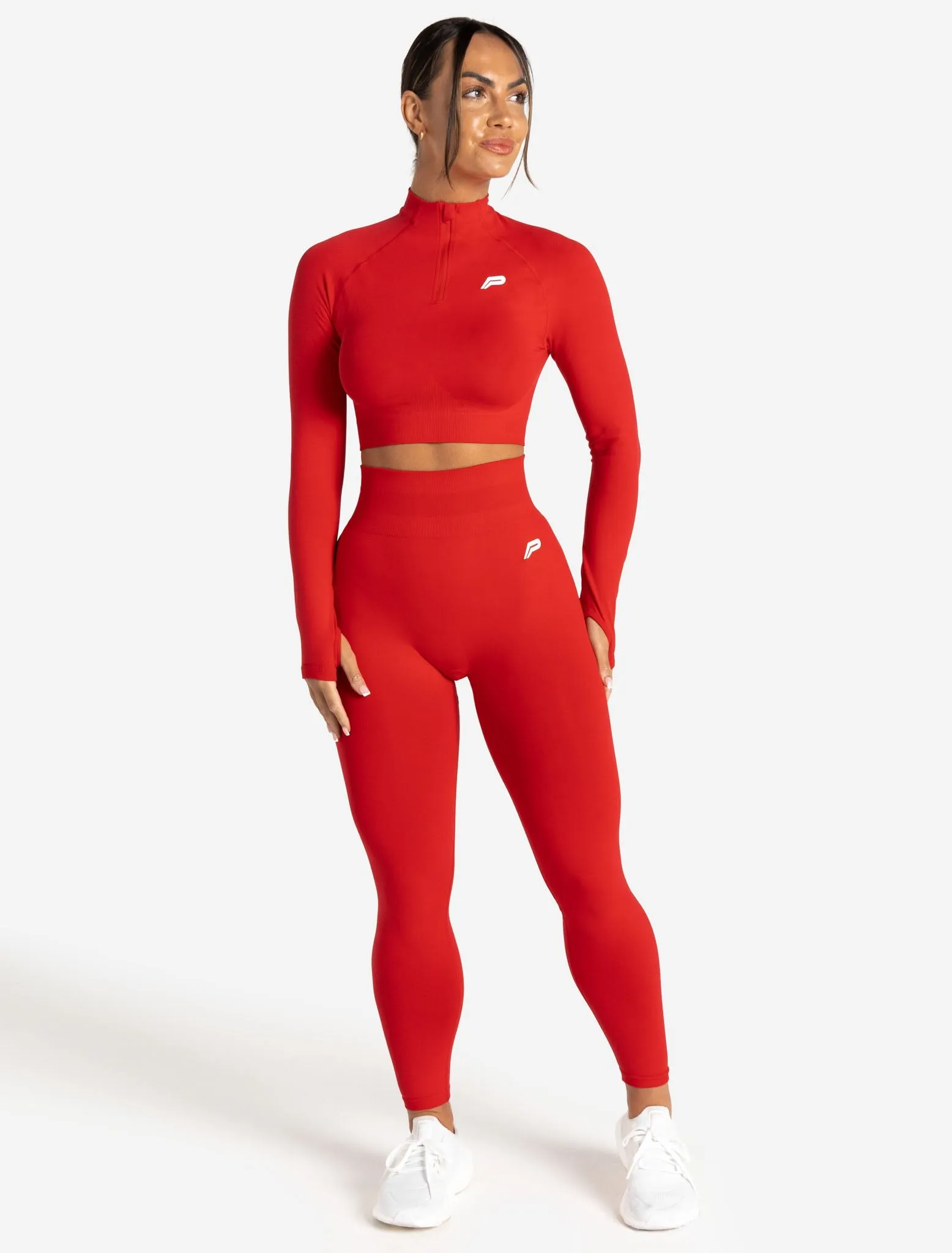 Scrunch Seamless Crop 1/2 Zip - Candy Red